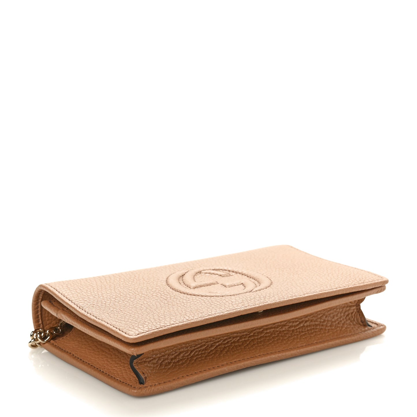 Pebbled Calfskin Soho Wallet On Chain Camelia