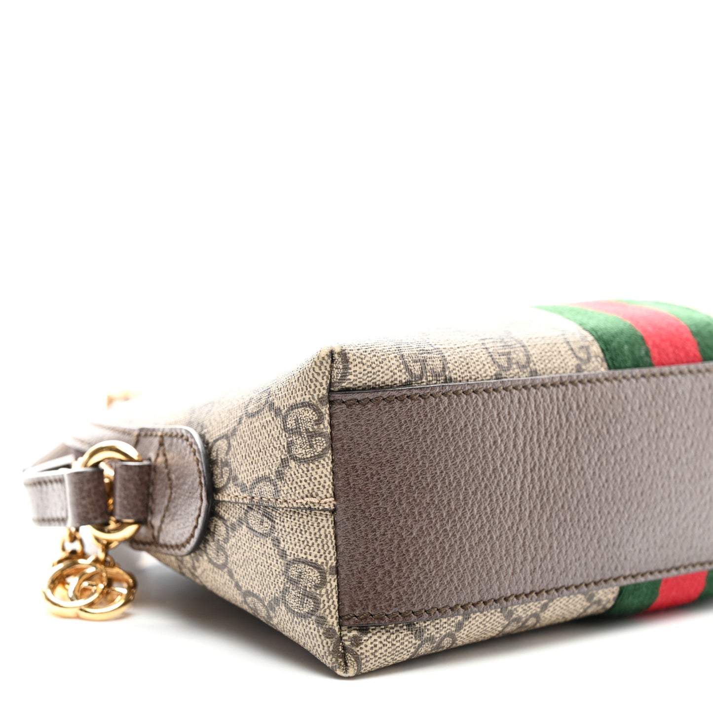 GG Supreme Monogram Textured Dollar Calfskin Web Small Ophidia Dome Shoulder Bag Beige Ebony New Acero