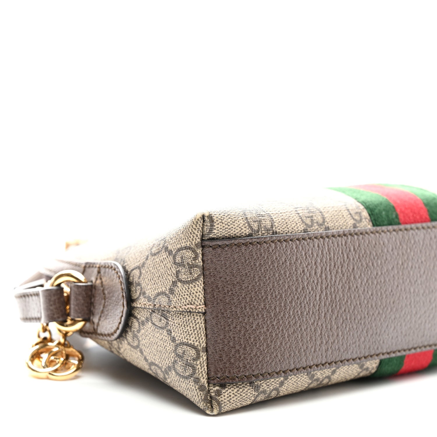 Gucci GG Supreme Monogram Textured Dollar Calfskin Web Small Ophidia Dome Shoulder Bag Beige Ebony New Acero 9 of 11