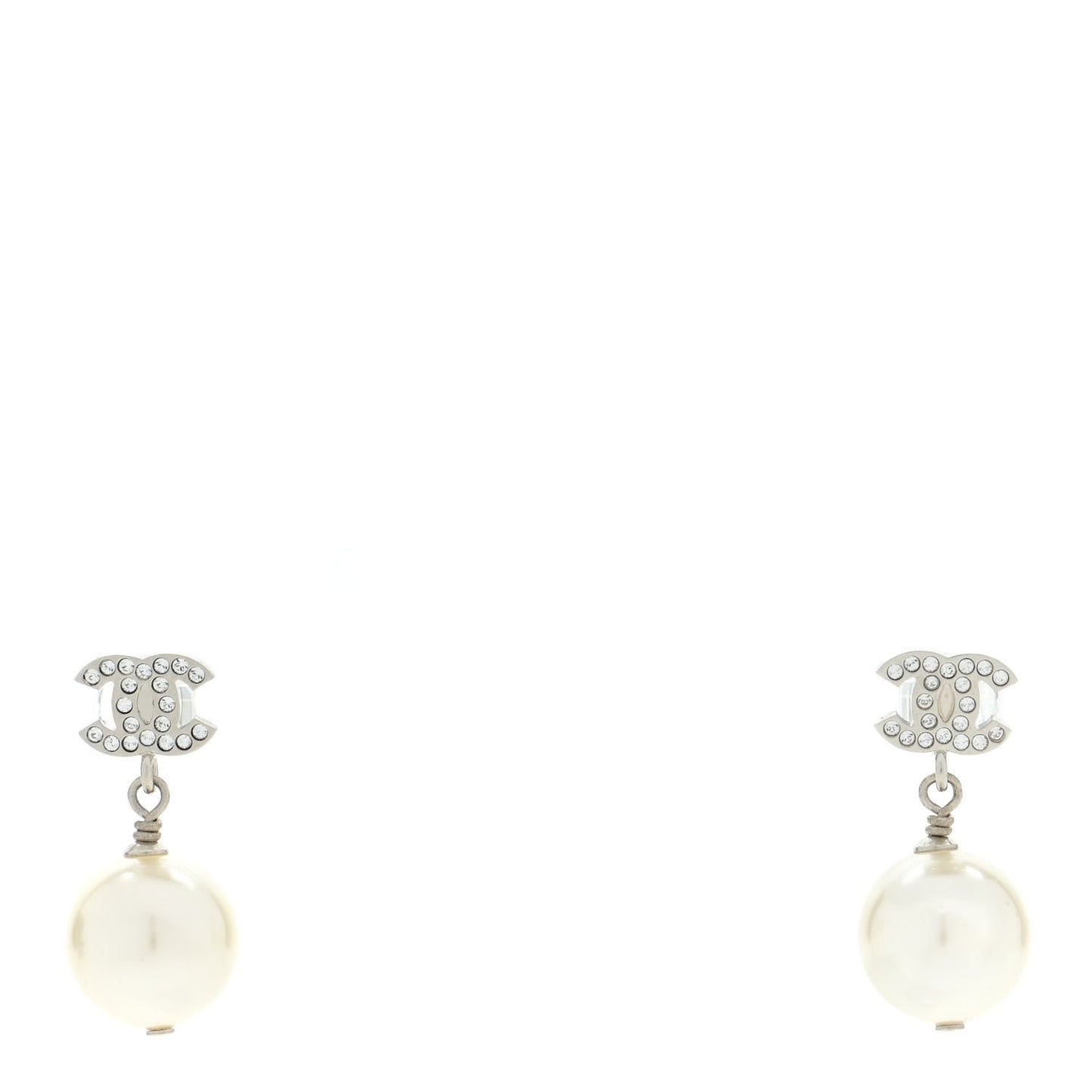Crystal Pearl CC Drop Earrings Silver
