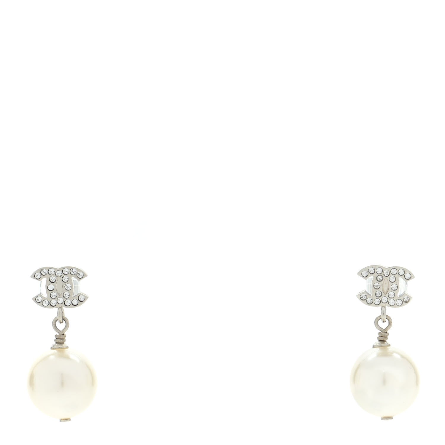 Chanel Crystal Pearl CC Drop Earrings Silver 1 of 5