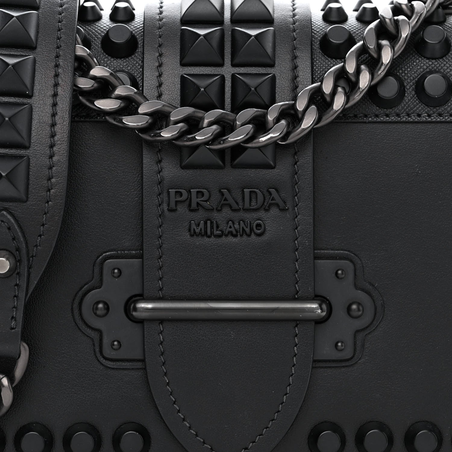 Prada City Calfskin Saffiano Studded Cahier Bag Black 8 of 12