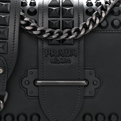 Prada City Calfskin Saffiano Studded Cahier Bag Black 8 of 12