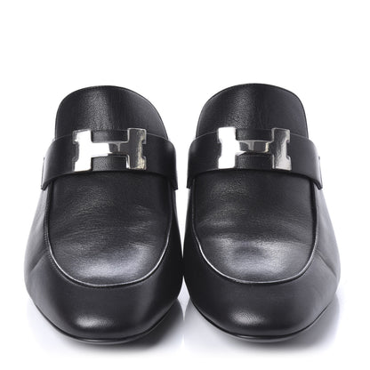Hermes Goatskin Paradis Mules 37.5 Black 2 of 10
