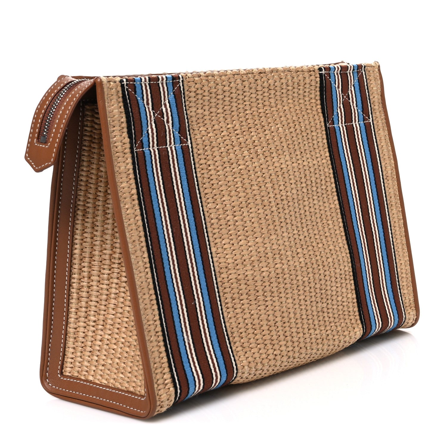Loro Piana Cotton Raffia Suitcase Stripe Pouch Sky Blue Kummel 3 of 6