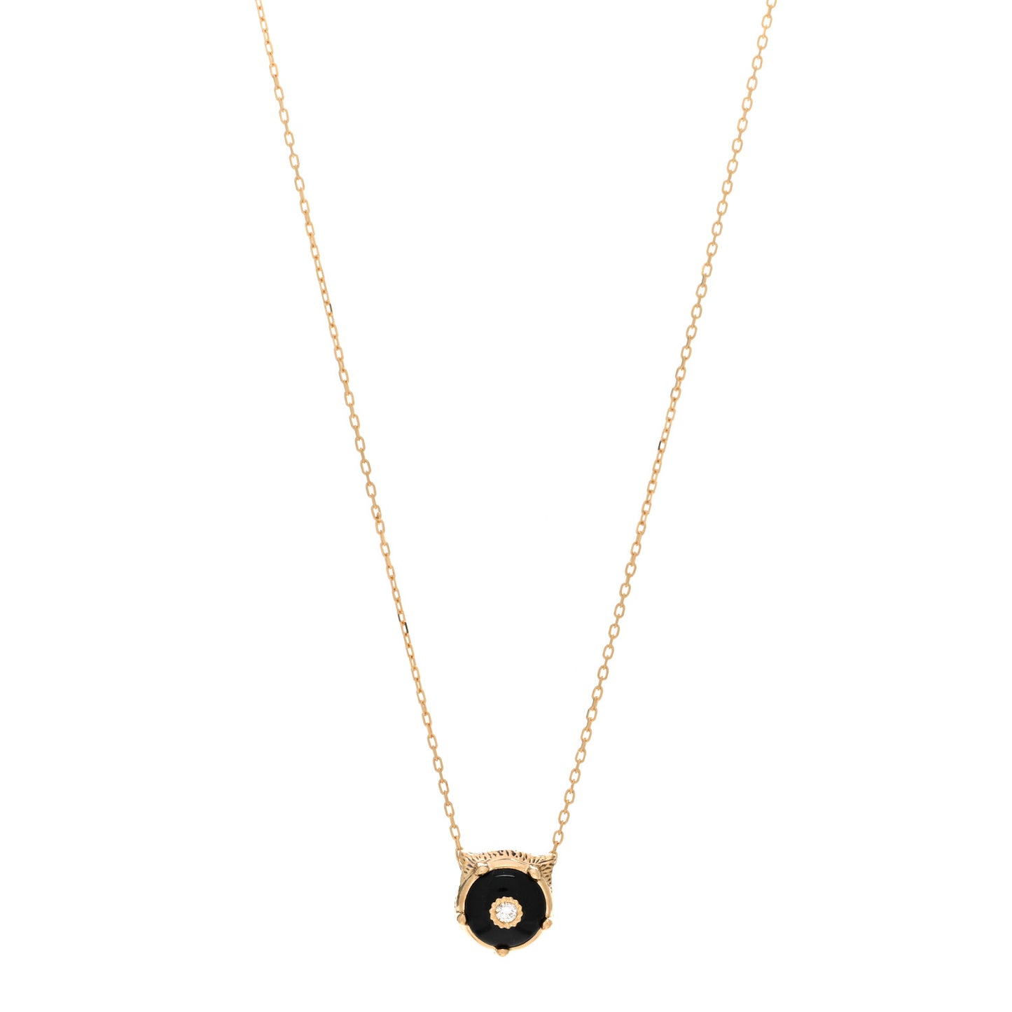 18K Yellow Gold Diamond Onyx Le Marche Des Merveilles Feline Pendant Necklace