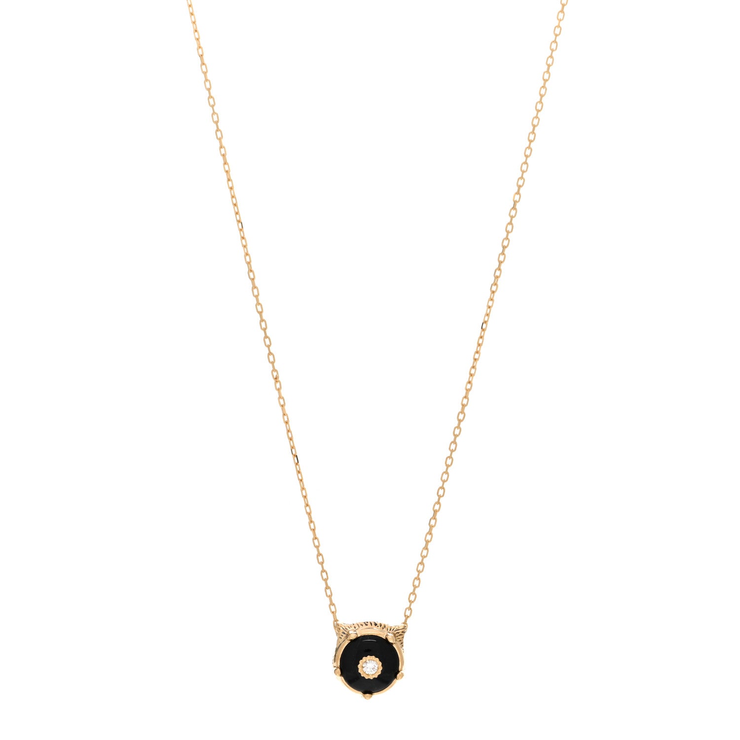 Gucci 18K Yellow Gold Diamond Onyx Le Marche Des Merveilles Feline Pendant Necklace 1 of 4