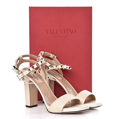Valentino Garavani Pebbled Calfskin Rockstud Ankle Strap 5/105mm Sandals 39.5 Light Ivory 9 of 9