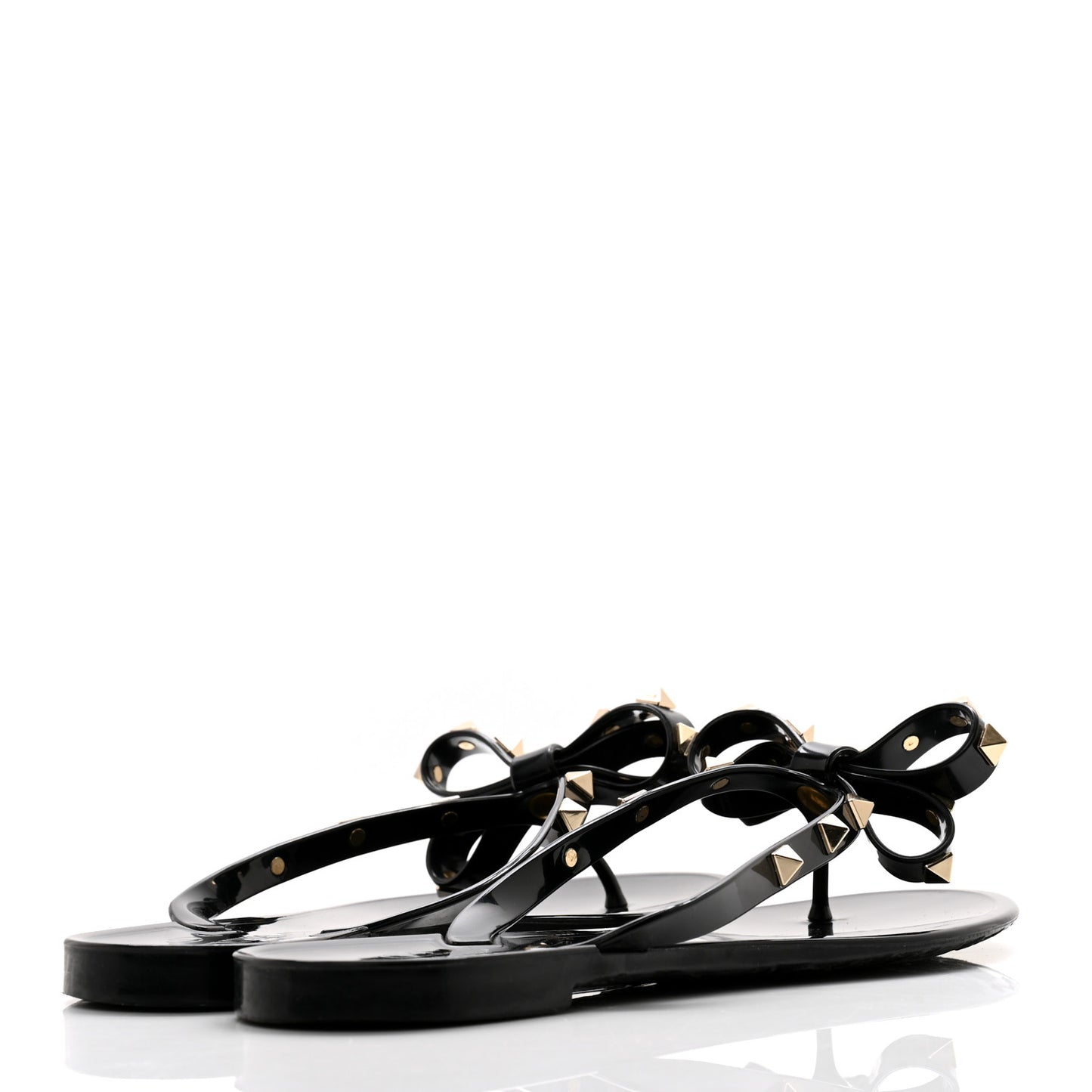 PVC Jelly Rockstud Bow Thong Sandals 39 Black