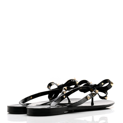 Valentino Garavani PVC Jelly Rockstud Bow Thong Sandals 39 Black 4 of 9