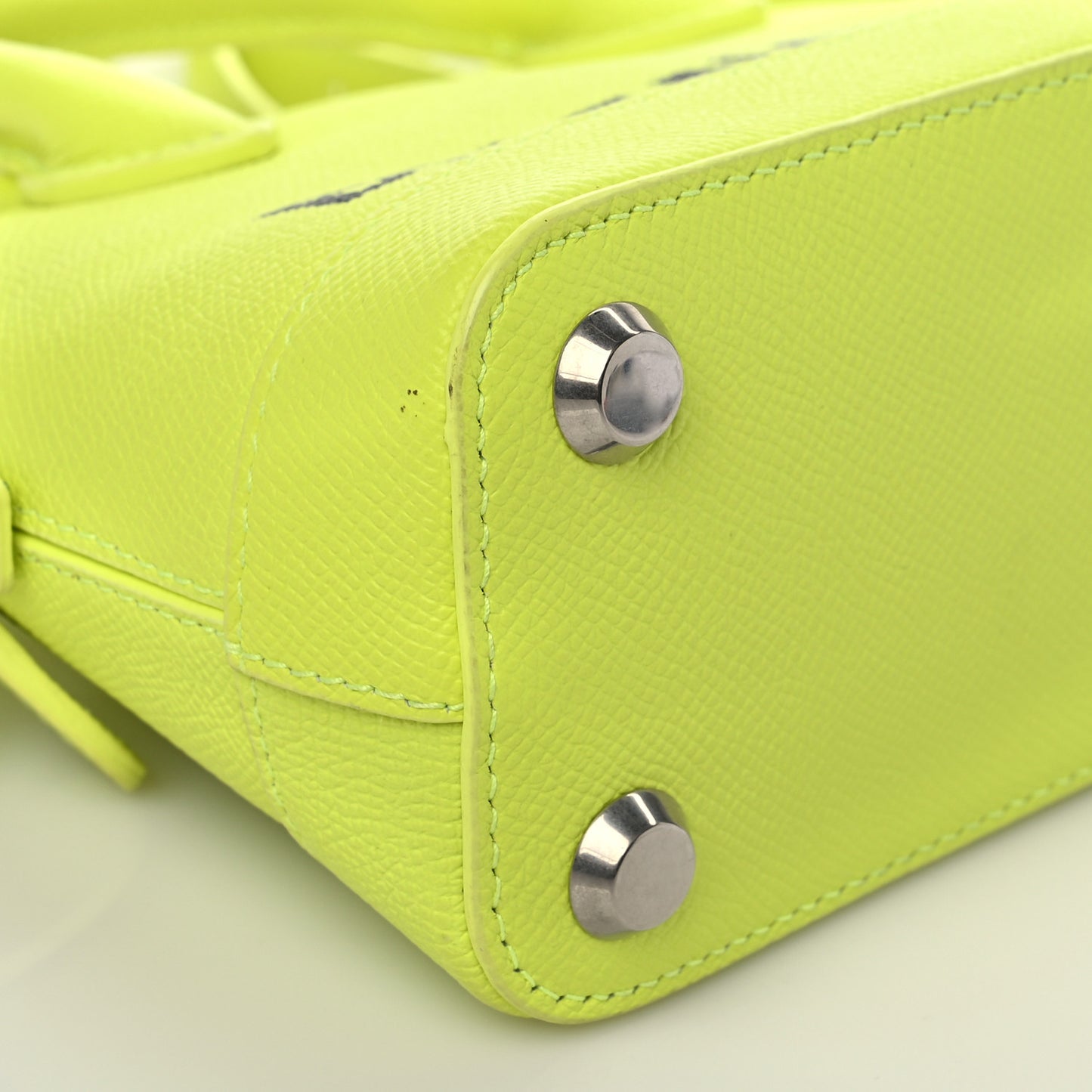 Signature Grained Calfskin Logo XXS Ville Top Handle Bag Acid Green Black