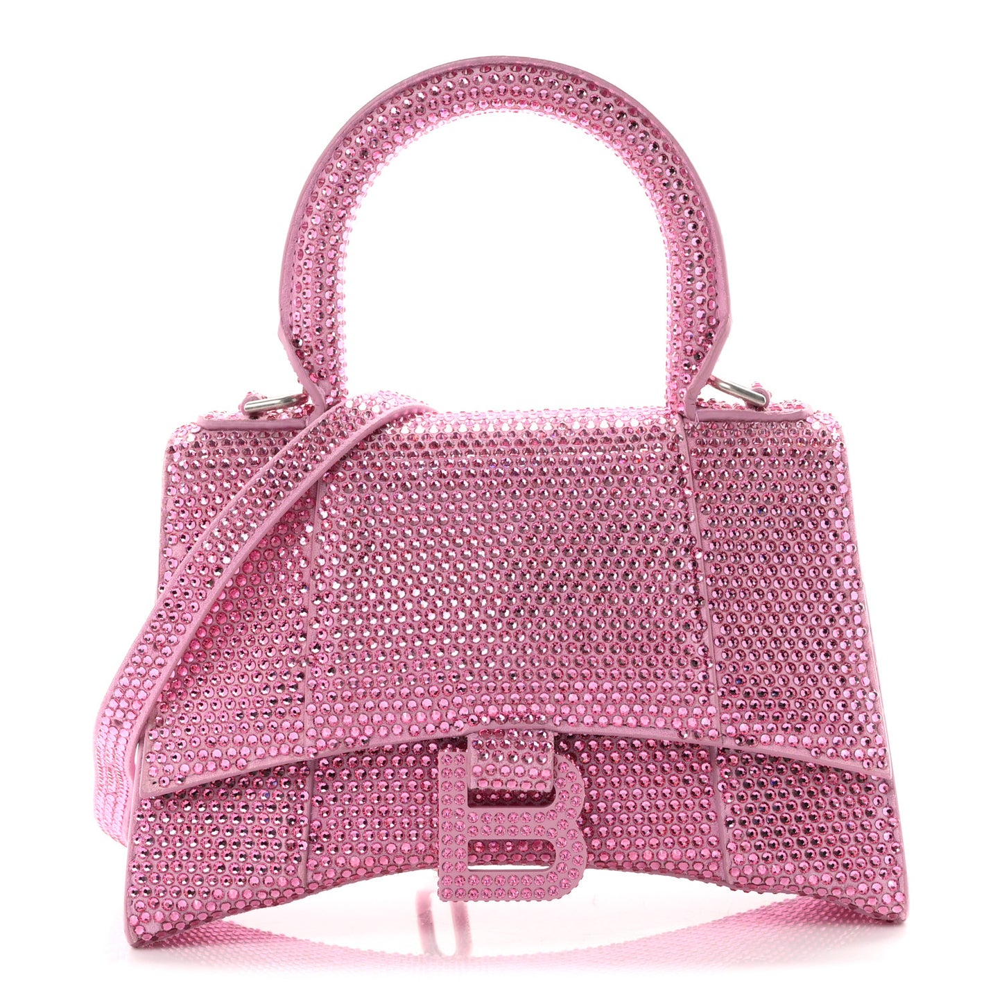 Strass Suede Hourglass Top Handle Bag XS Pink