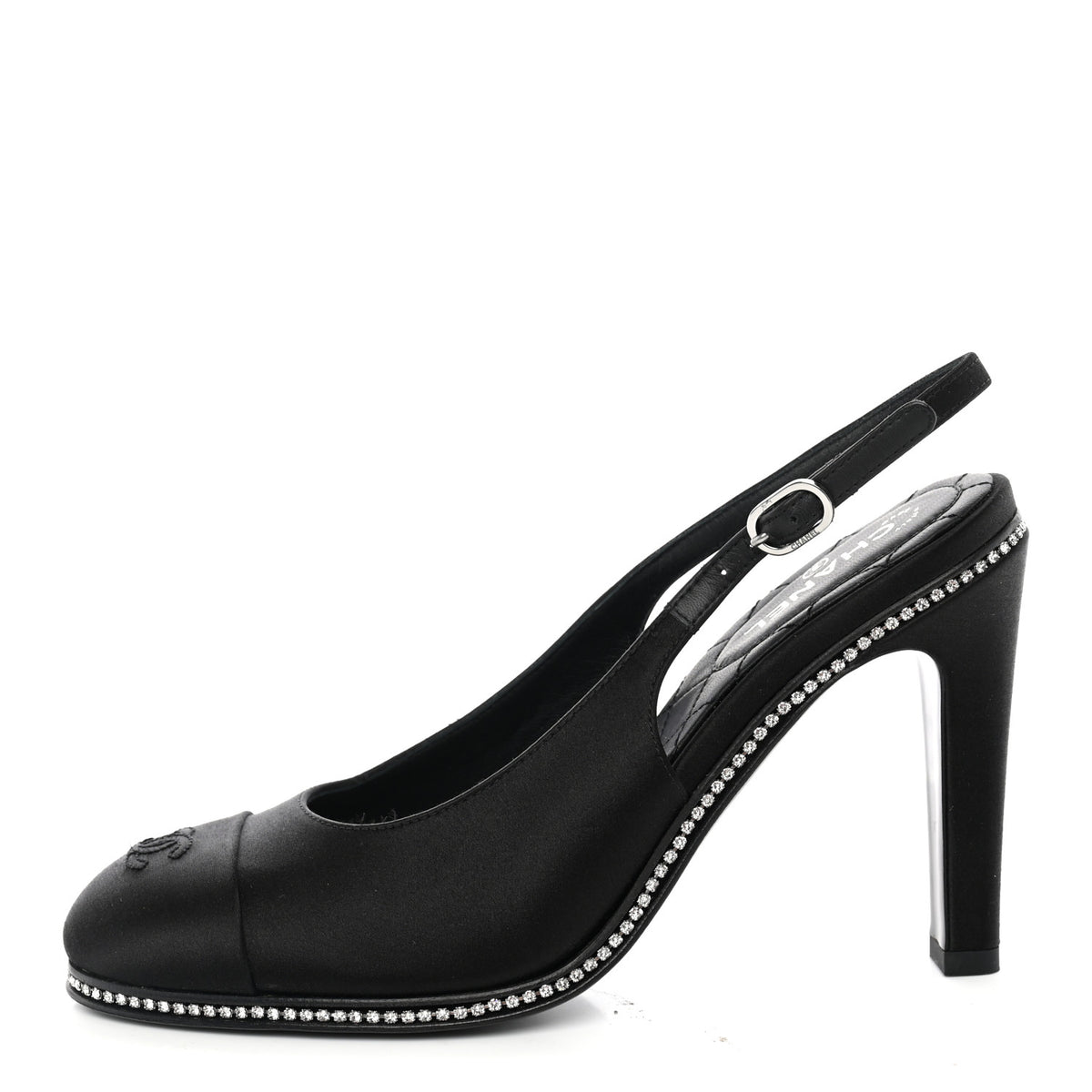 Chanel Silk Crystal Embellished Cap Toe CC Slingback Pumps 36.5 Black 1 of 10