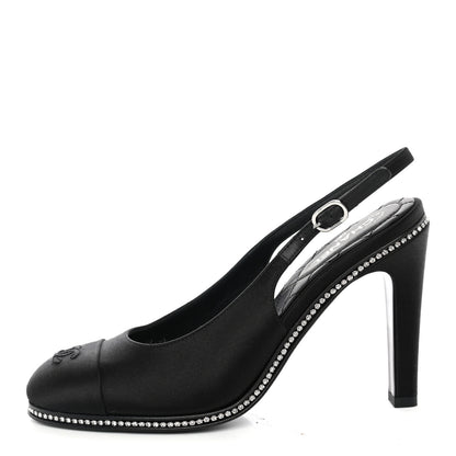 Chanel Silk Crystal Embellished Cap Toe CC Slingback Pumps 36.5 Black 1 of 10