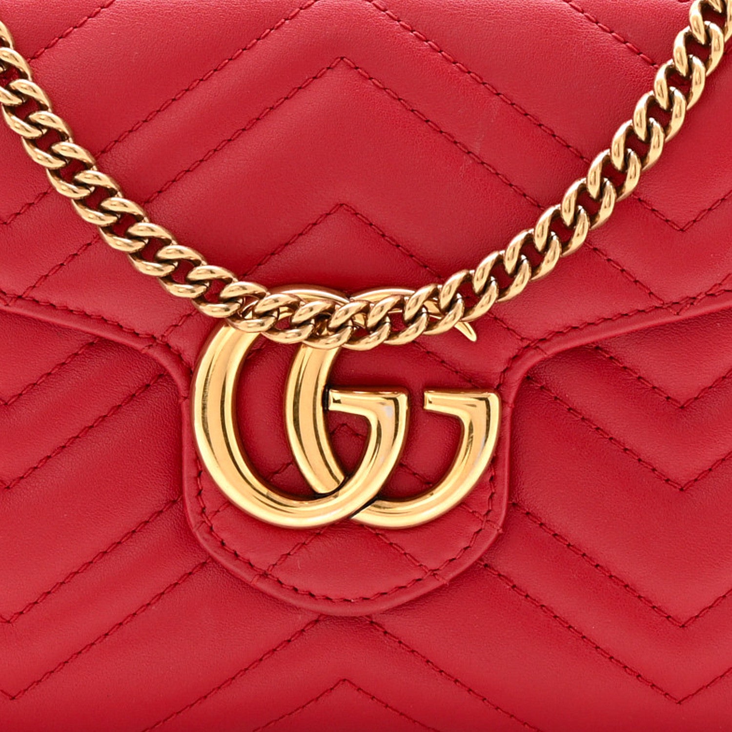 Gucci Calfskin Matelasse Mini GG Marmont Chain Wallet Hibiscus Red 8 of 11