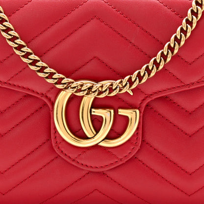 Gucci Calfskin Matelasse Mini GG Marmont Chain Wallet Hibiscus Red 8 of 11