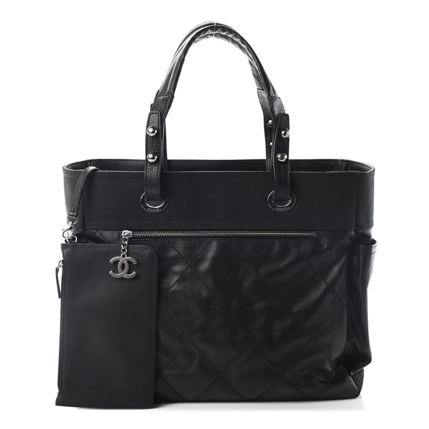 Coated Canvas Quilted Large Paris Biarritz Tote Black