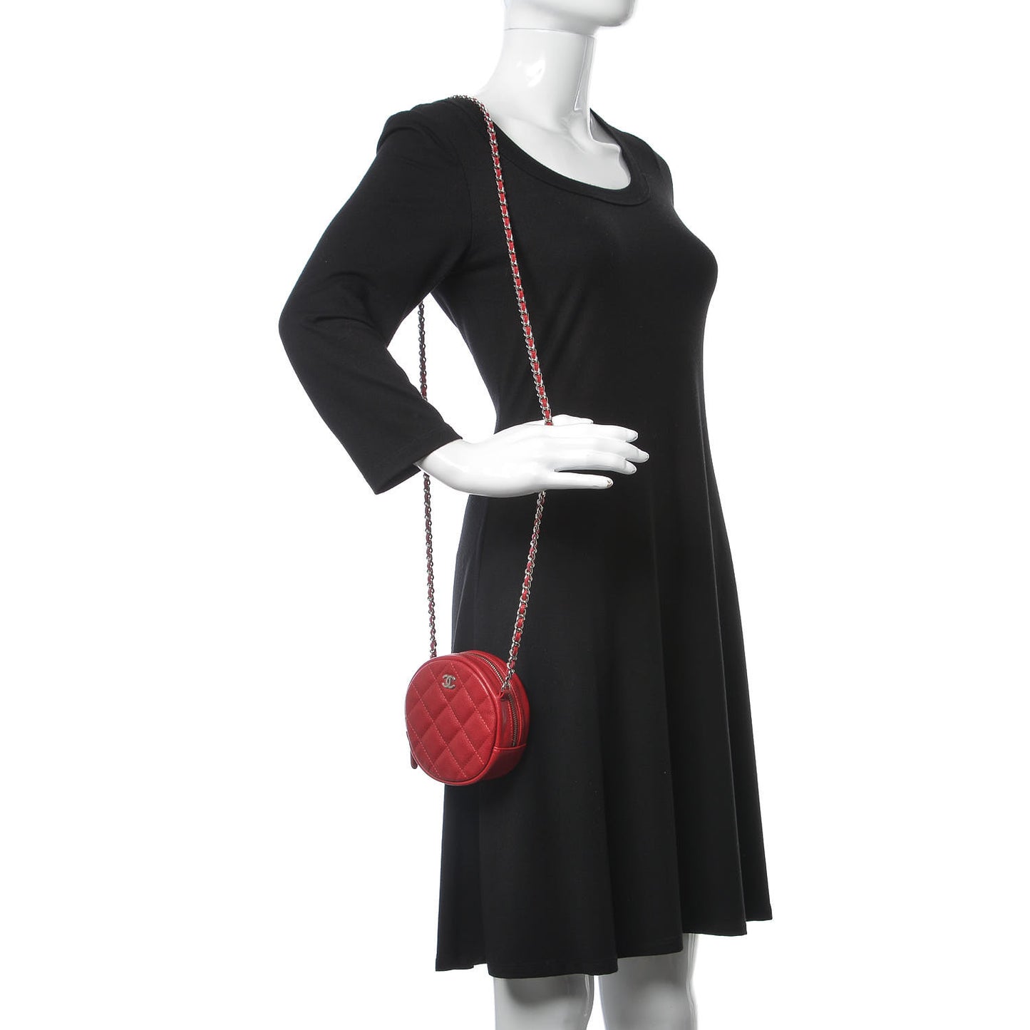 Caviar Quilted Round Clutch With Chain Pink