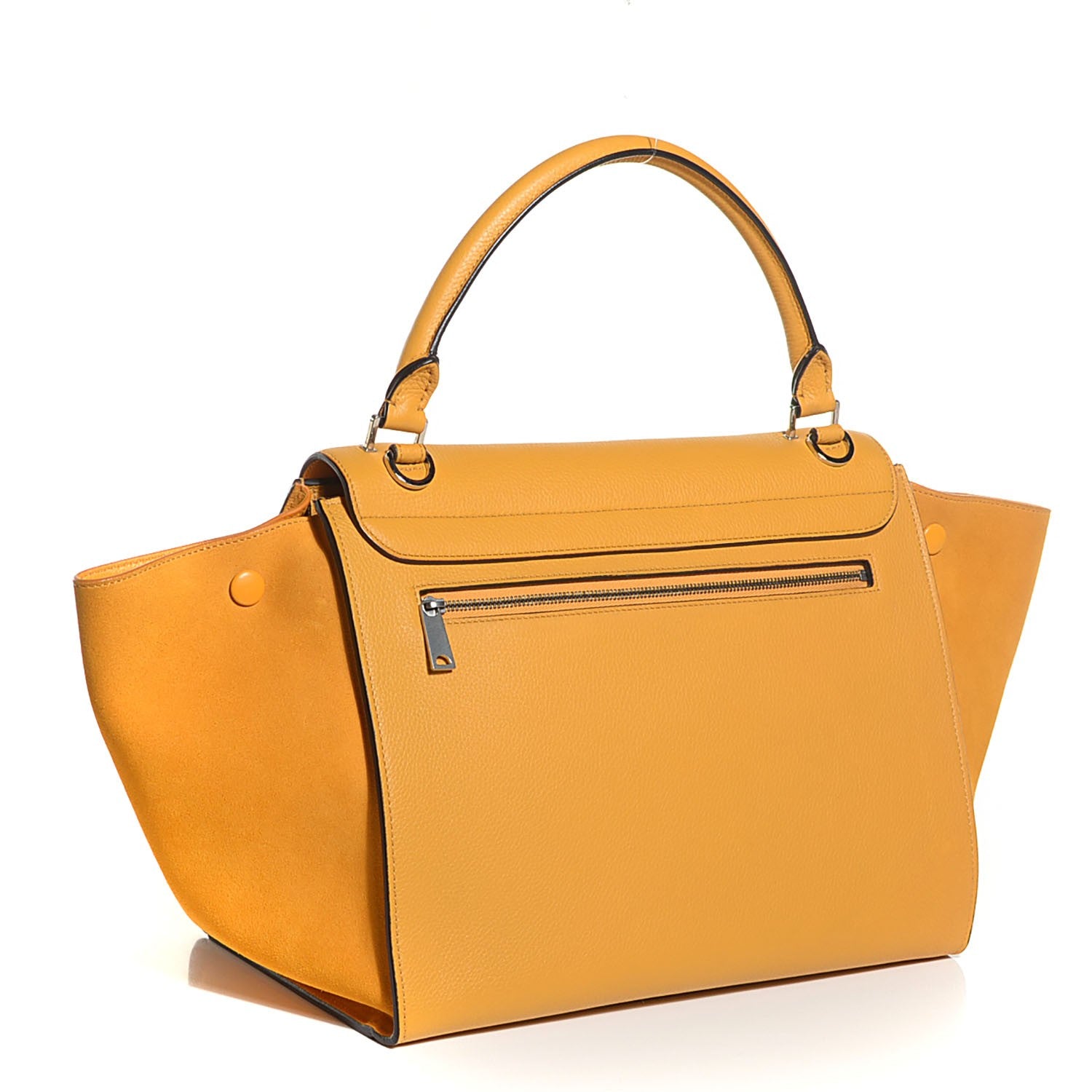 Celine Drummed Calfskin Suede Medium Trapeze Mustard 3 of 9