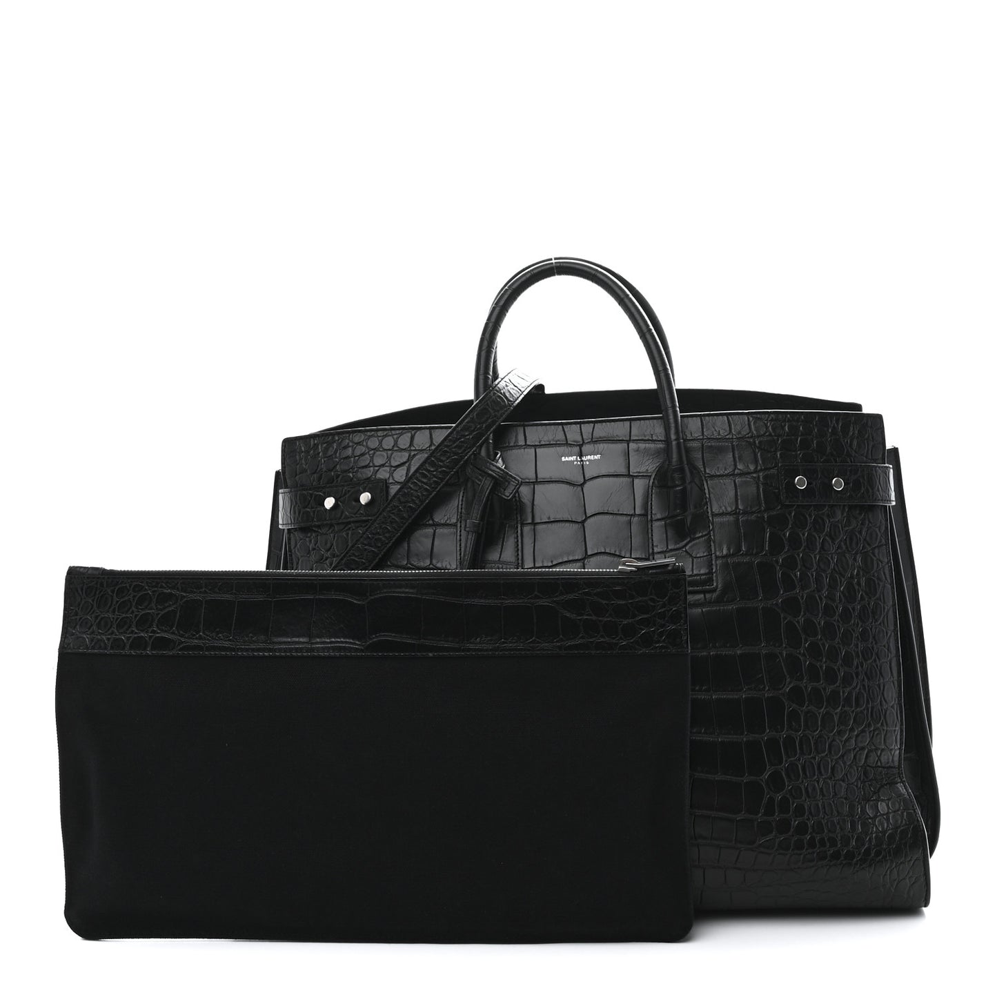 Calfskin Crocodile Embossed Large Souple Sac De Jour Black