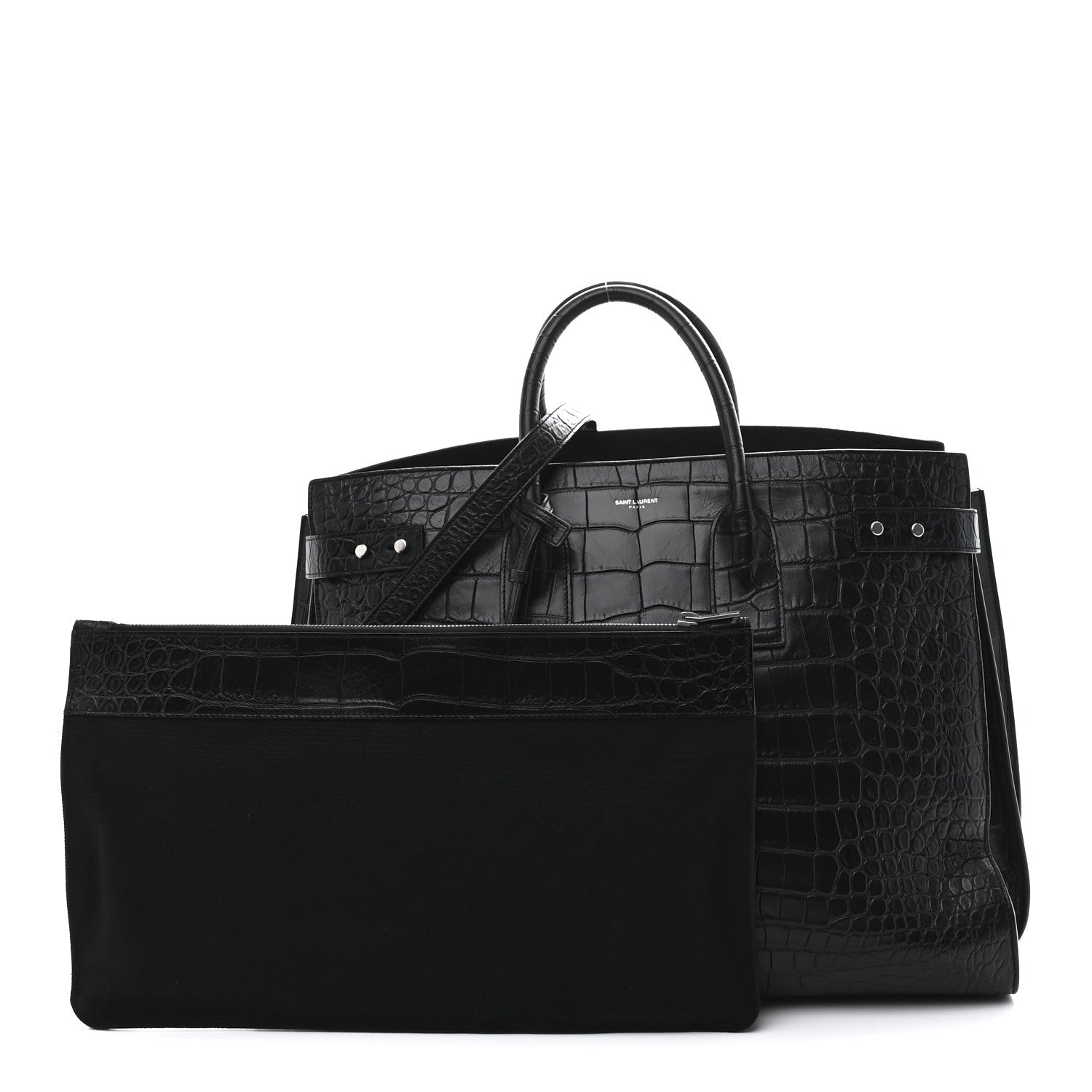 Saint Laurent Calfskin Crocodile Embossed Large Souple Sac De Jour Black 3 of 10