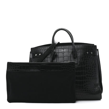 Saint Laurent Calfskin Crocodile Embossed Large Souple Sac De Jour Black 3 of 10