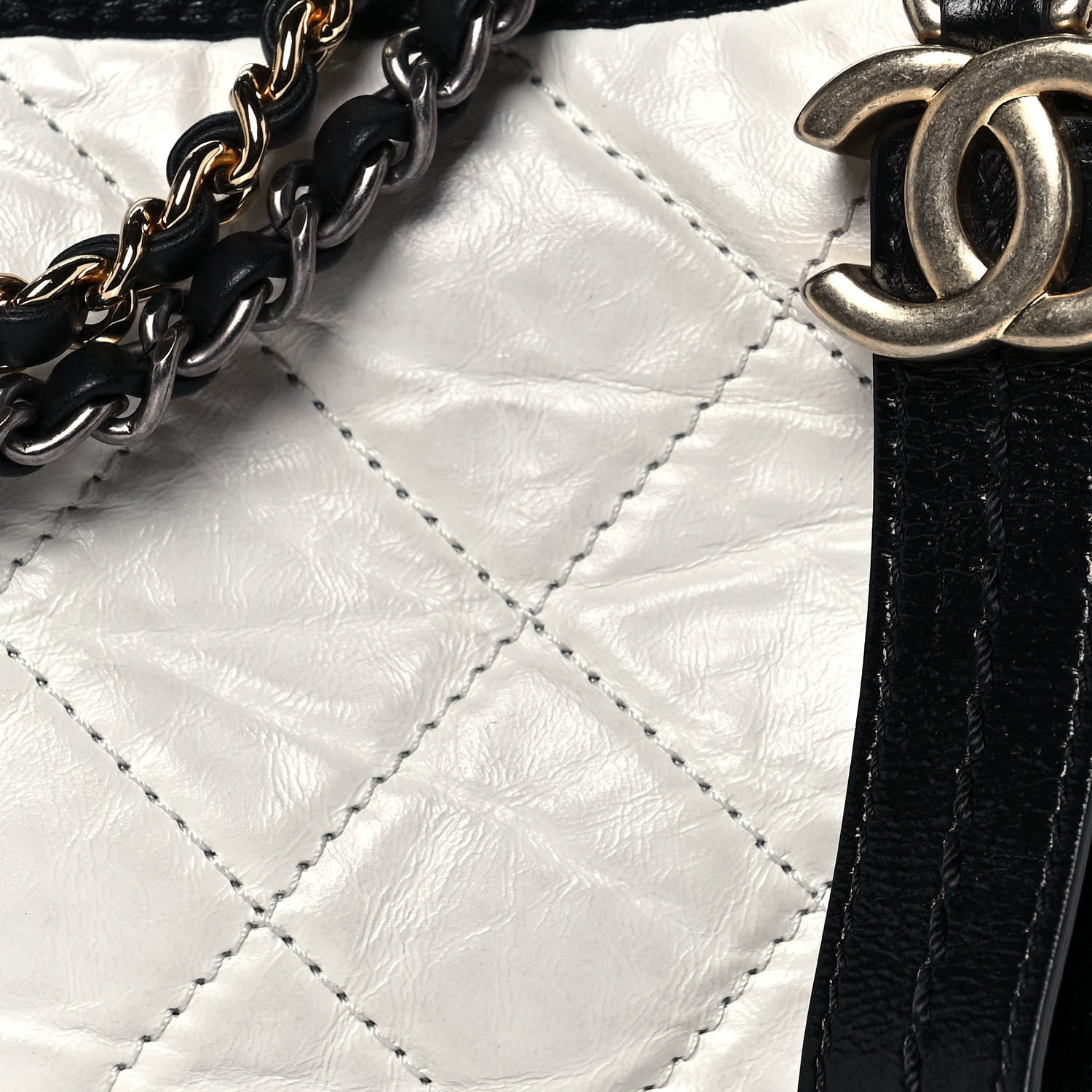 Chanel Aged Calfskin Quilted Small Gabrielle Hobo Black White 8 of 15