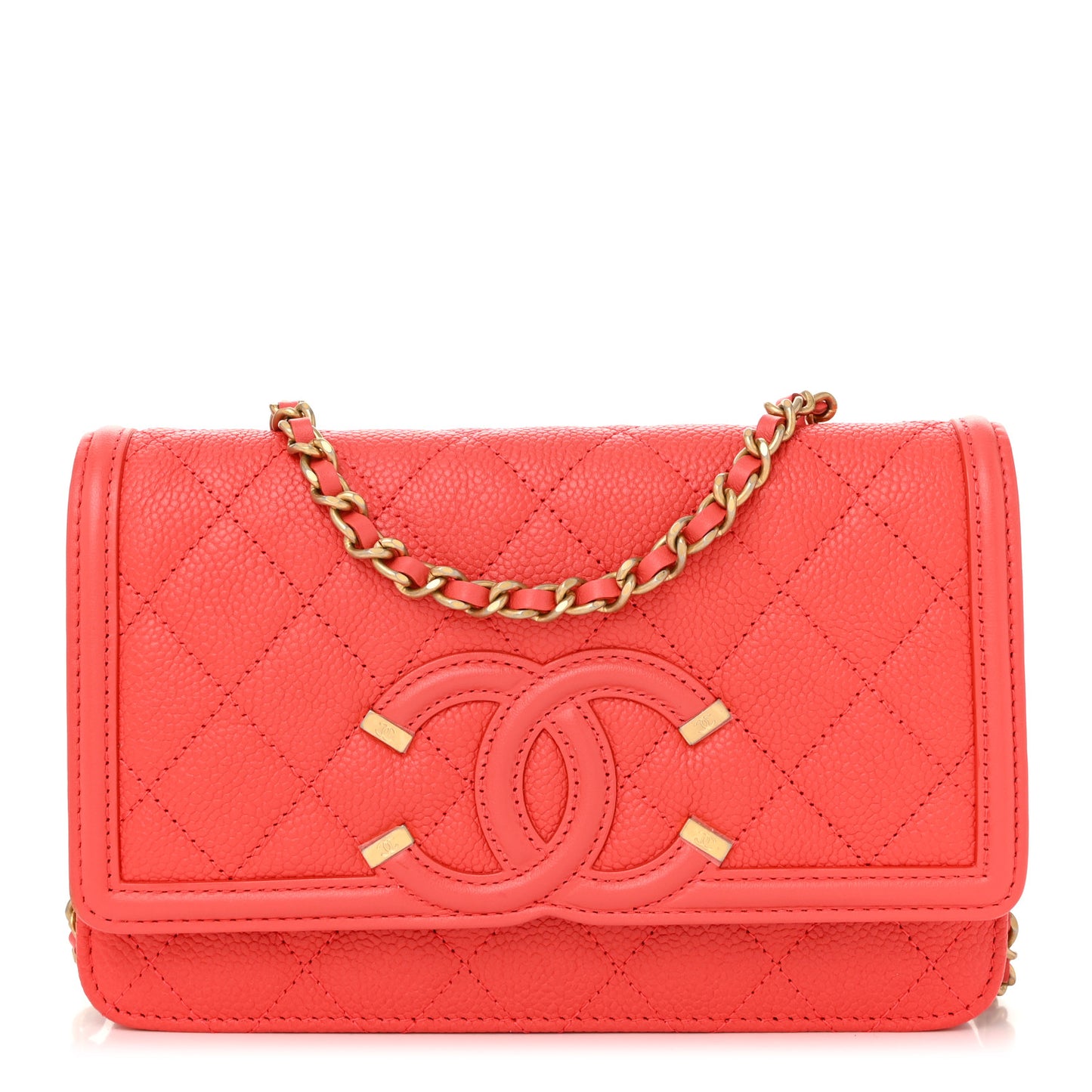 Caviar Quilted CC Filigree Wallet On Chain WOC Coral