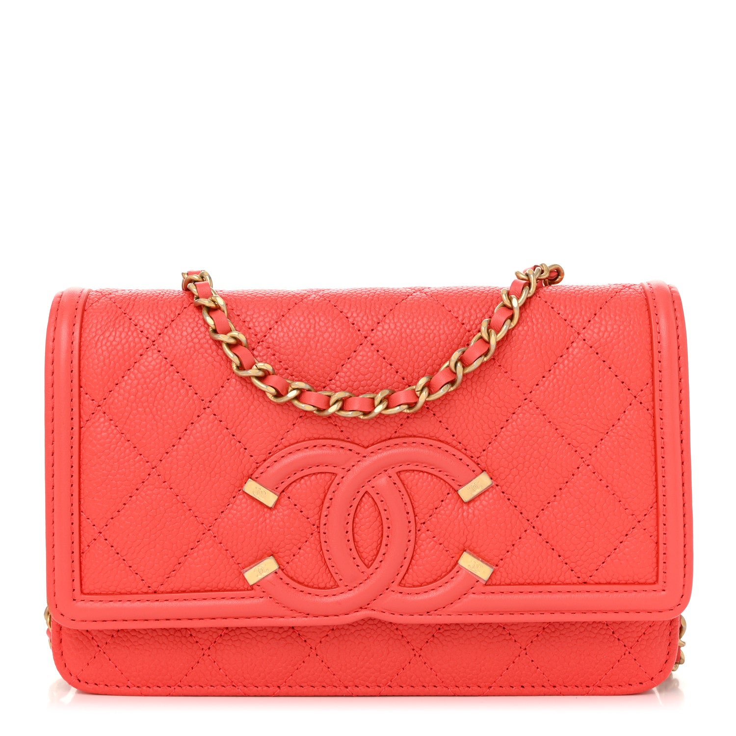 Chanel Caviar Quilted CC Filigree Wallet On Chain WOC Coral 1 of 12