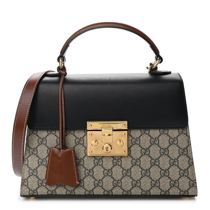 Gucci GG Supreme Monogram Calfskin Small Padlock Top Handle Bag Beige Black Cuir 1 of 11