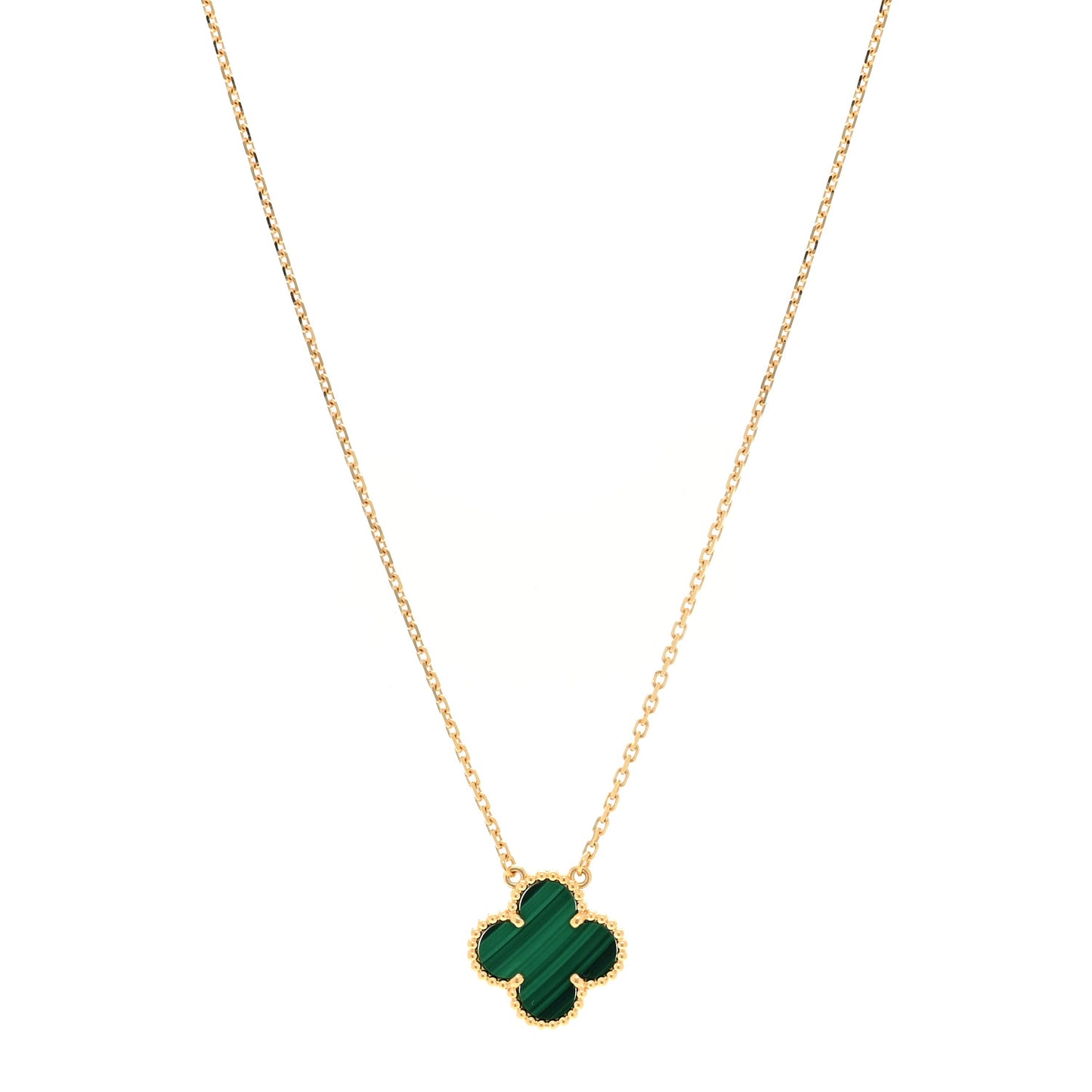18K Yellow Gold Malachite Vintage Alhambra Pendant Necklace