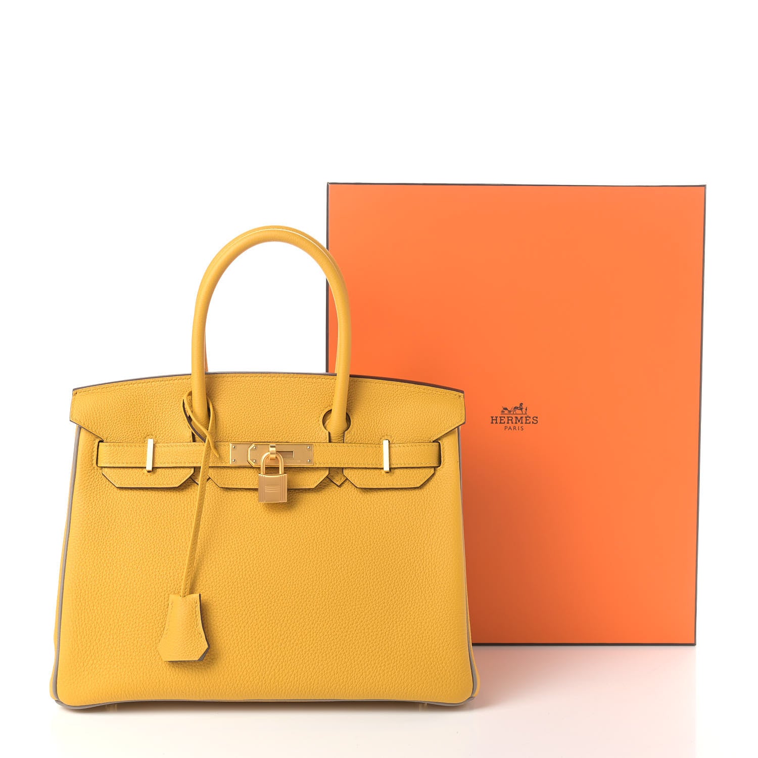 Hermes Togo Horseshoe Birkin 30 Jaune Ambre Etain 12 of 12