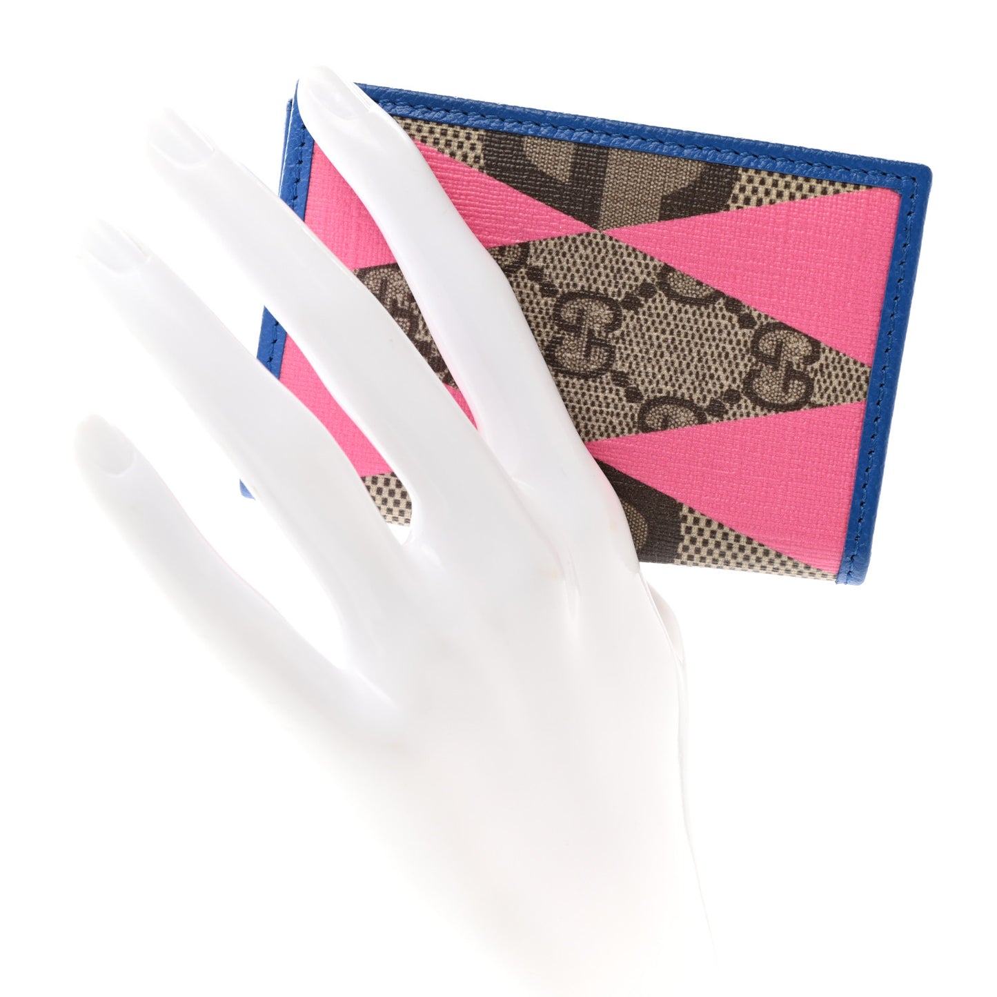 GG Supreme Monogram Textured Dollar Calfskin Rhombus Print Card Case Beige Ebony Pink