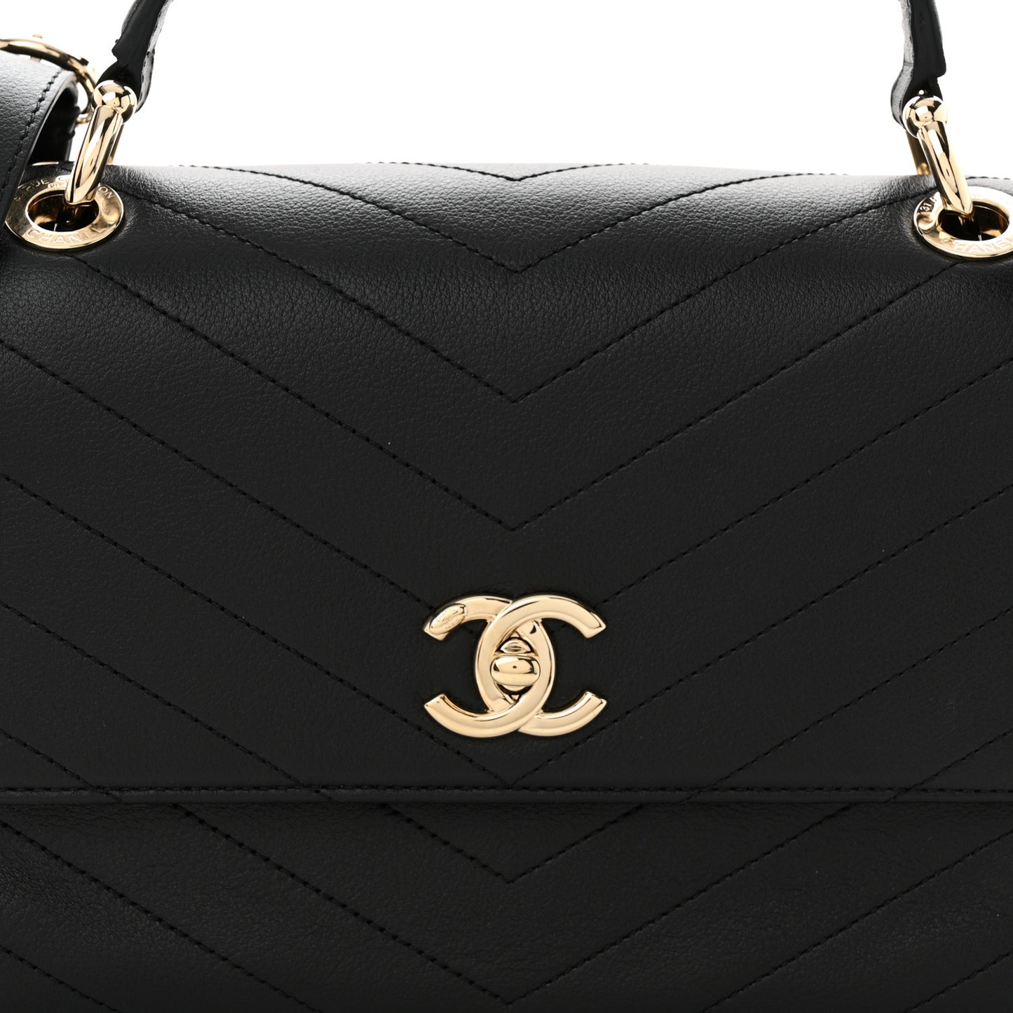 Grained Calfskin Small Chevron Chic Top Handle Flap Black