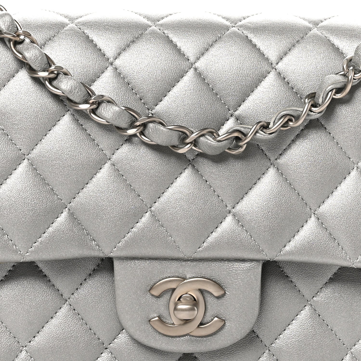 Chanel Metallic Lambskin Quilted Medium Double Flap Silver 8 of 10