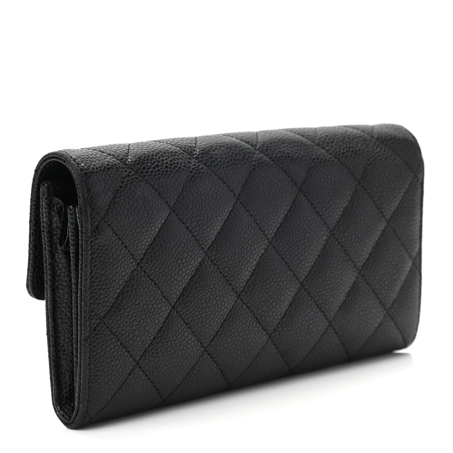 Caviar Quilted Large Gusset Flap Wallet Black