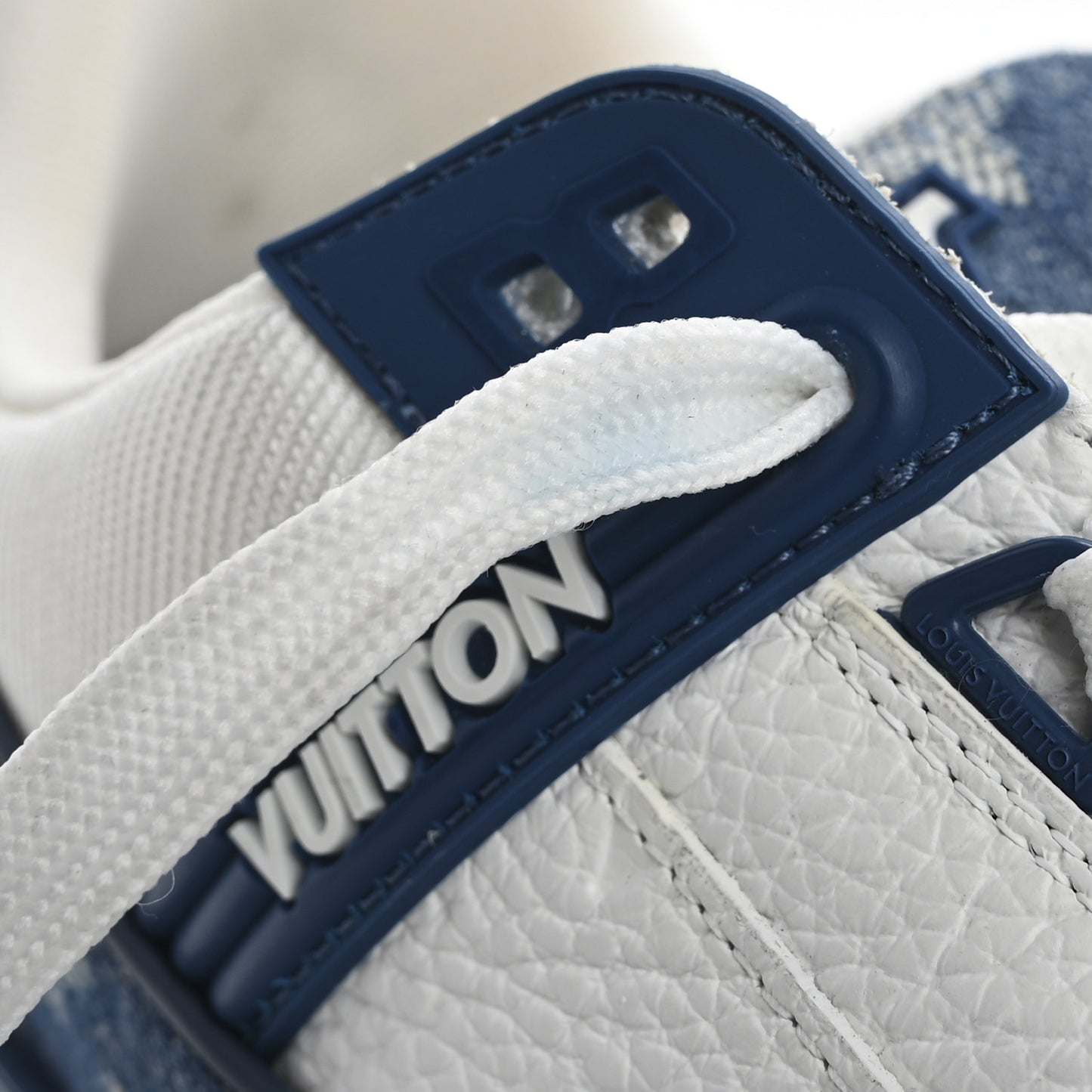 Calfskin Embossed Monogram Denim Mens LV Trainer Sneakers 7.5 Blue