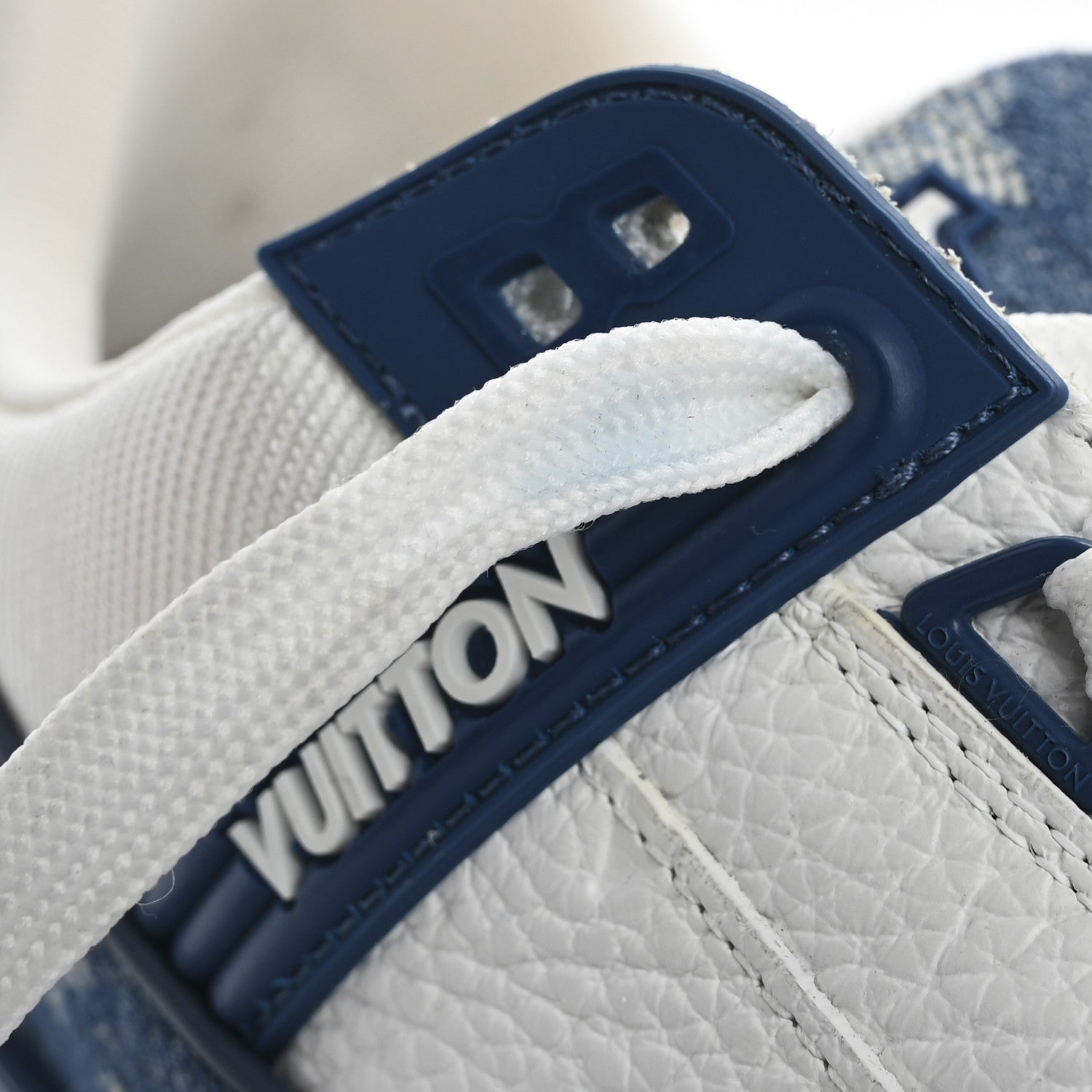Louis Vuitton Calfskin Embossed Monogram Denim Mens LV Trainer Sneakers 7.5 Blue 11 of 13