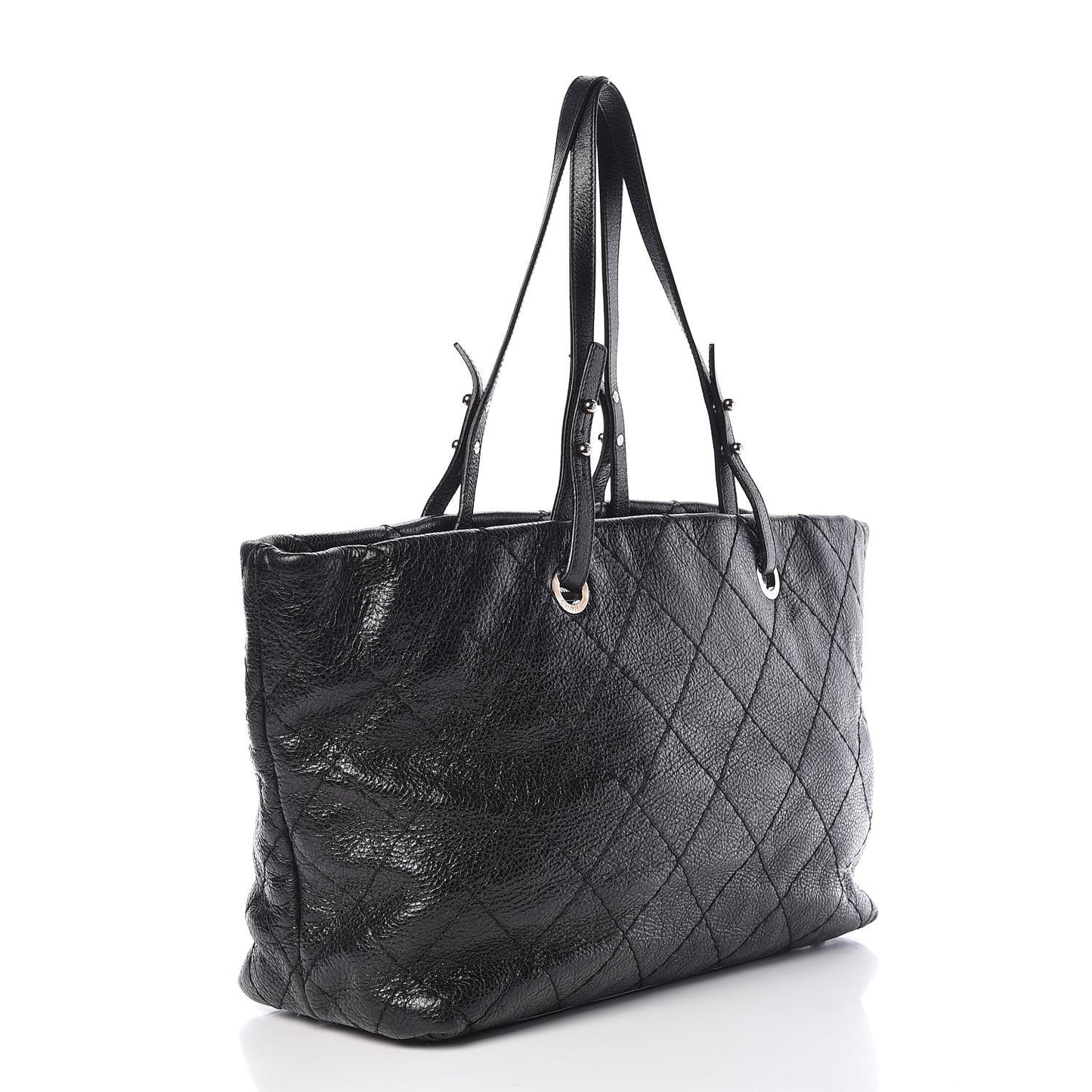 Glazed Calfskin Large On The Road Tote Black