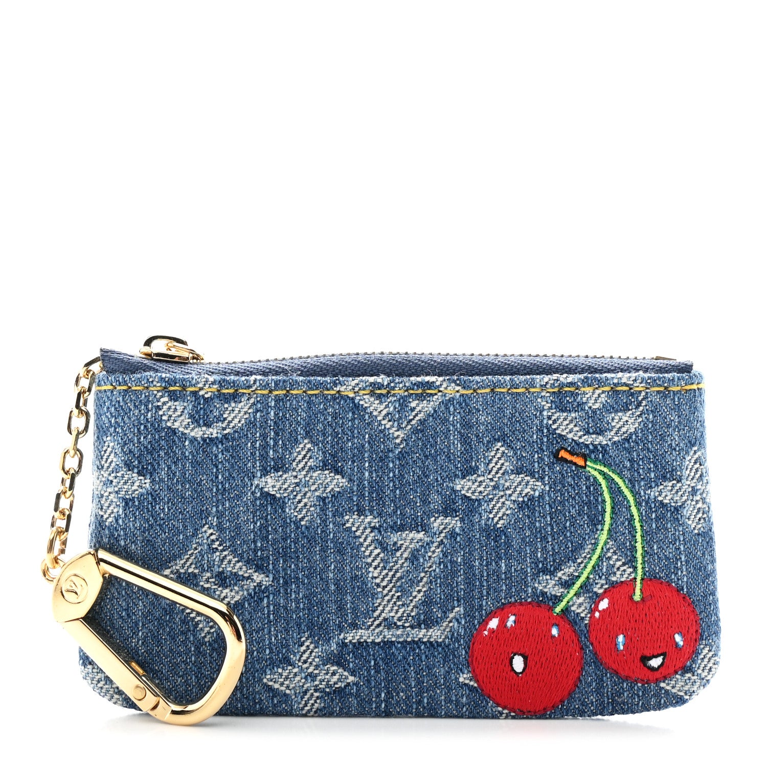 Louis Vuitton LV X TM Monogram Denim Cerises Key Pouch Blue 1 of 7