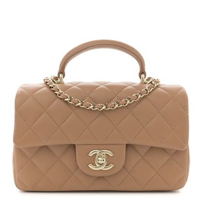 Chanel Lambskin Quilted Mini Top Handle Rectangular Flap Dark Beige 1 of 11