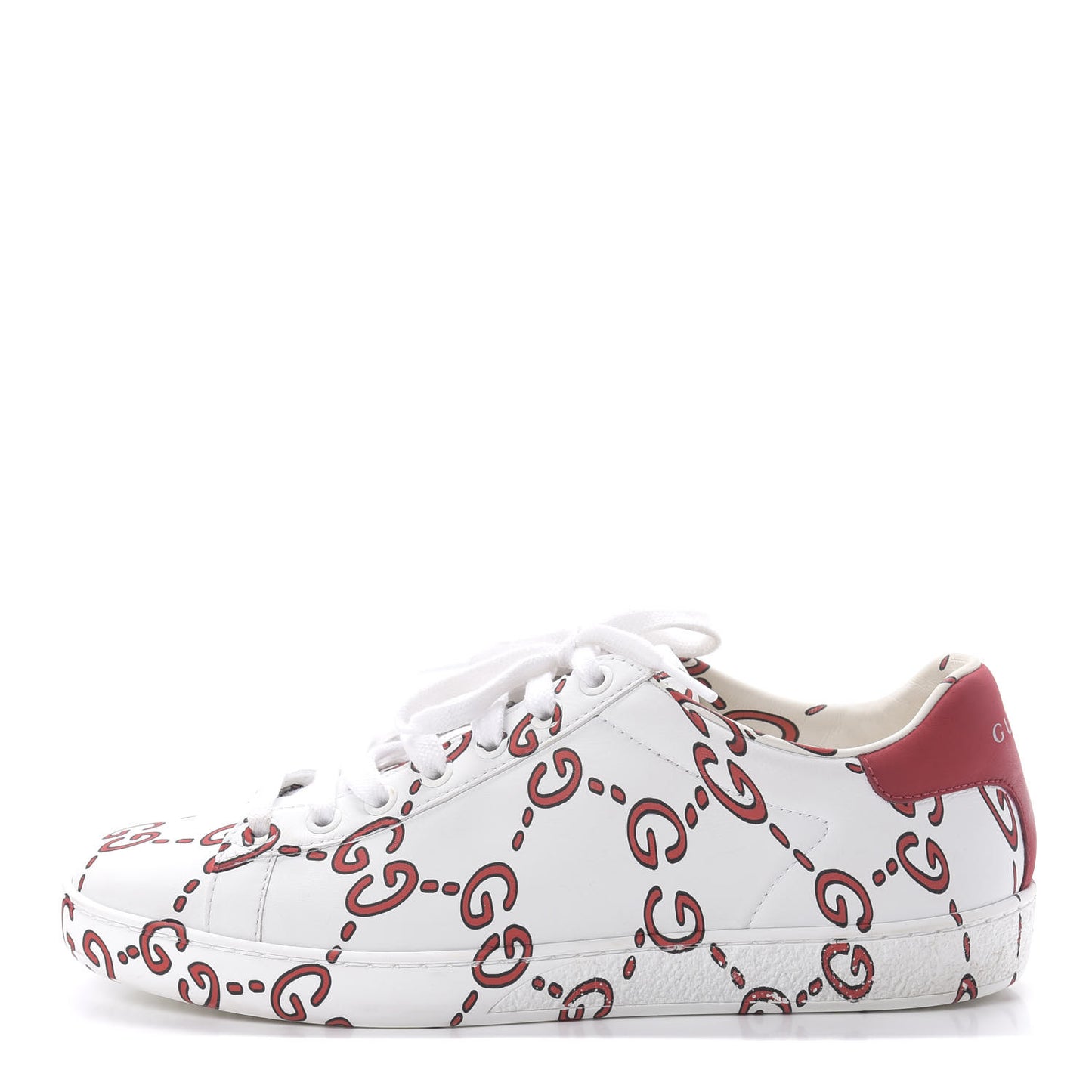 Calfskin GucciGhost Print Womens Ace Sneakers 37 White Hibiscus Red