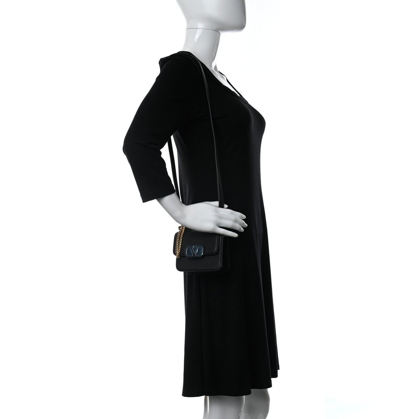 Pebbled Calfskin Micro VSling Shoulder Bag Black