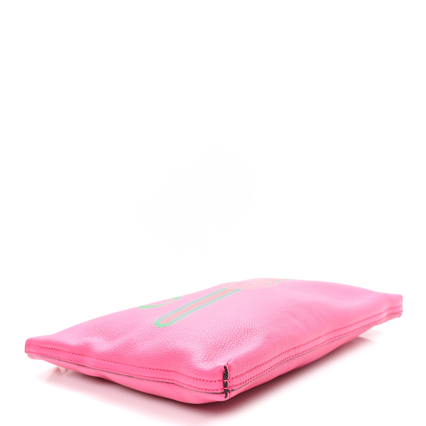 Pebbled Calfskin Medium Logo Portfolio Clutch Pink Green