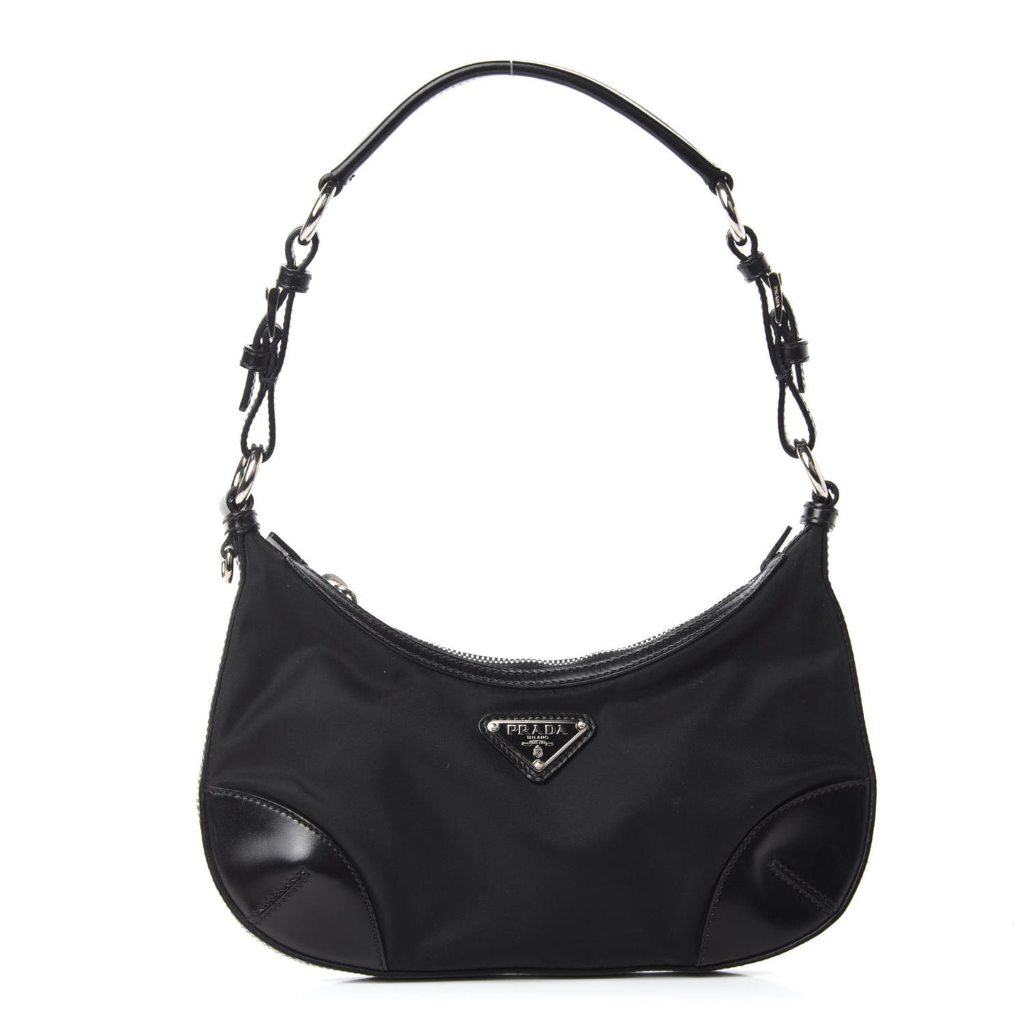 Tessuto Nylon Soft Calfskin Shoulder Bag Black