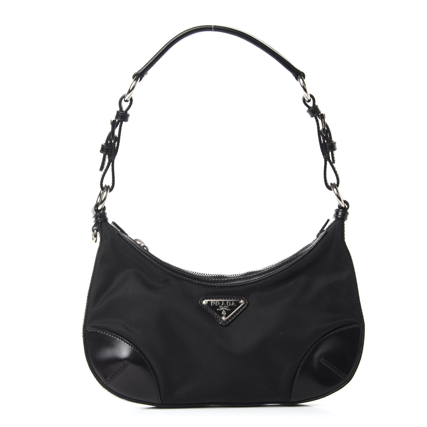 Prada Tessuto Nylon Soft Calfskin Shoulder Bag Black 1 of 9