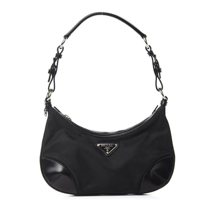 Prada Tessuto Nylon Soft Calfskin Shoulder Bag Black 1 of 9