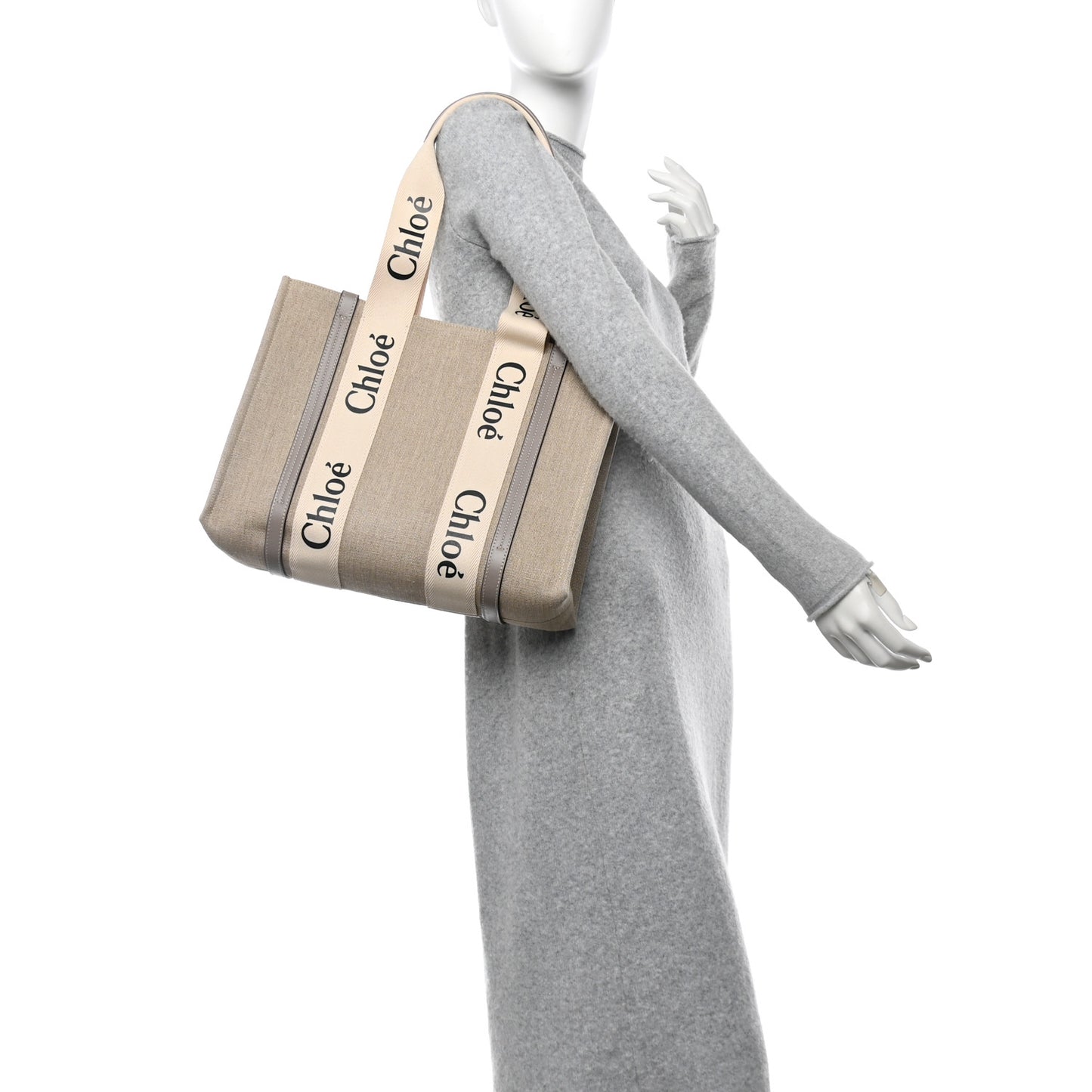 Cotton Calfskin Medium Woody Ribbon Tote Musk Grey