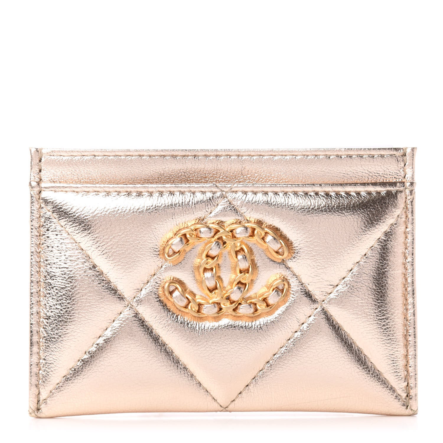 Chanel Metallic Goatskin Quilted Chanel 19 Card Holder Gold 1 of 8
