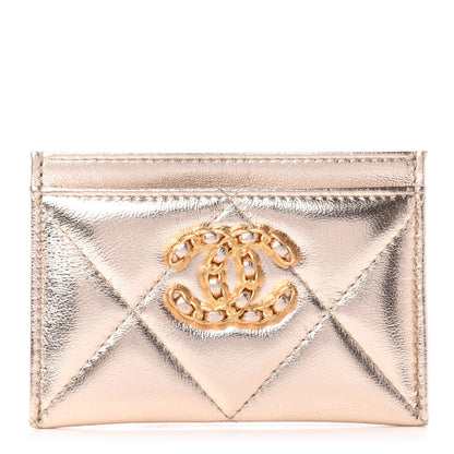 Chanel Metallic Goatskin Quilted Chanel 19 Card Holder Gold 1 of 8